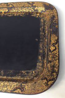 VICTORIAN GILT & BLACK PAPIER MACHE TRAY STAMPED B. WALTON & Co WARRANTED