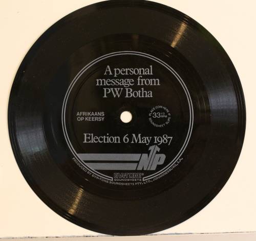 A personal message from PW Botha election 6 May 1987 33rpm 7" sound sheet