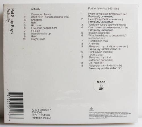 PET SHOP BOYS - Actually/Further Listening 1987-1988 remastered 2CD UK/Europe 2001 SEALED