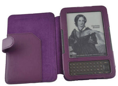 PU Leather Cover Case for Amazon Kindle 3 WiFi 3G Kindle e-book Reader + Screen Protector Purple