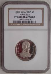 NELSON MANDELA NGC PF68 ULTRA CAMEO 2000 R5 ****BIDDING STARTS at 30% OF GOING PRICE****