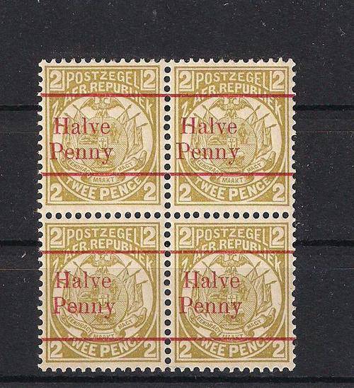 1893 UM BLOCK OF FOUR, HALF PENNY ON 2d STAMPS AS PER SCAN 13 1/2 MM VARIETY. NICE ITEM