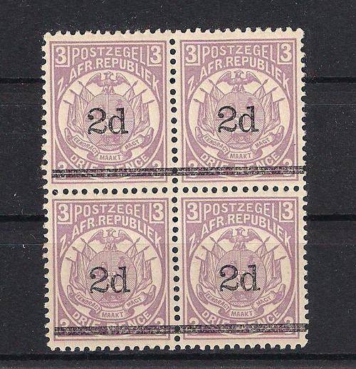 1897 UM BLOCK OF FOUR, 2d SURCHARGE ON 3D  STAMPS AS PER SCAN 13 1/2 MM VARIETY. NICE ITEM