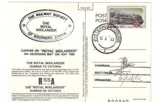 'ROYAL MIDLANDER' COMMEMORATIOVE CARD SIGNED BY Chair, Sec, & Organiser with cachet RAILWAY SOCIETY.