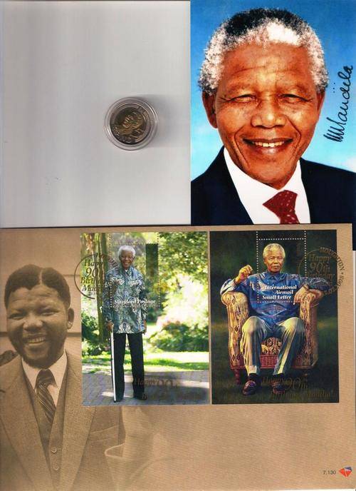 TATA MADIBA COMBO, 90TH BIRTHDAY FDC, R5 UNCIRCULATED COIN (IN CAPSULE) PHOTO COPIED PICTURE SEE SCA