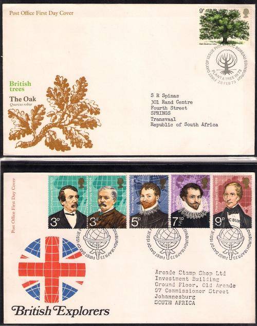 TWO - FDC'S BRITISH TREES & BRITISH EXPLORERS AS SEEN IN SCAN