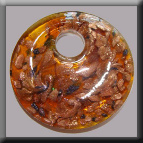 Lampglass Round shaped Pendant Dark Yellow in colour with Bronze & Blue Detail