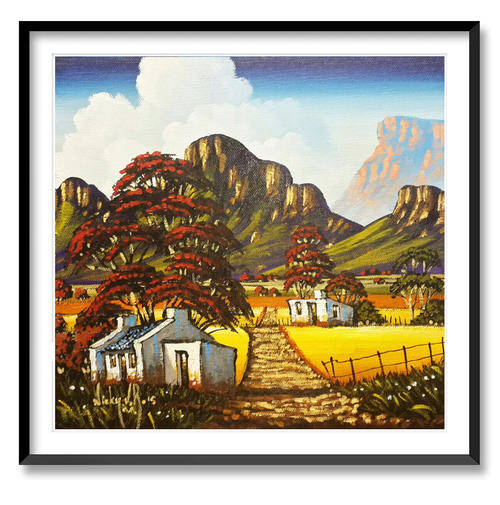 FARM SCENE - AN ORIGINAL NICKY VAN RENSBURG PAINTING 400 x 400 MM (Value R 4500)