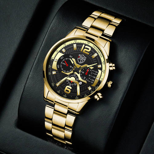 DEYROS Fashion Men`s Gold Stainless Steel Quartz Watch