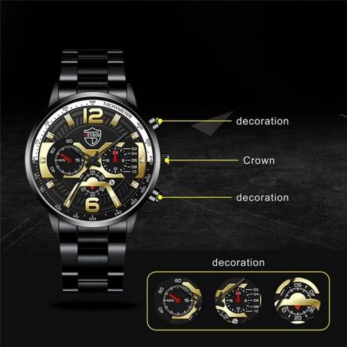 DEYROS Fashion Men`s Black With Red Stainless Steel Quartz Watch