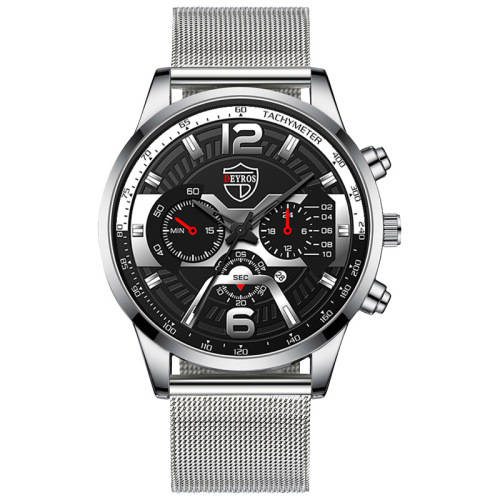 DEYROS Men`s Silver Mesh Steel Watch