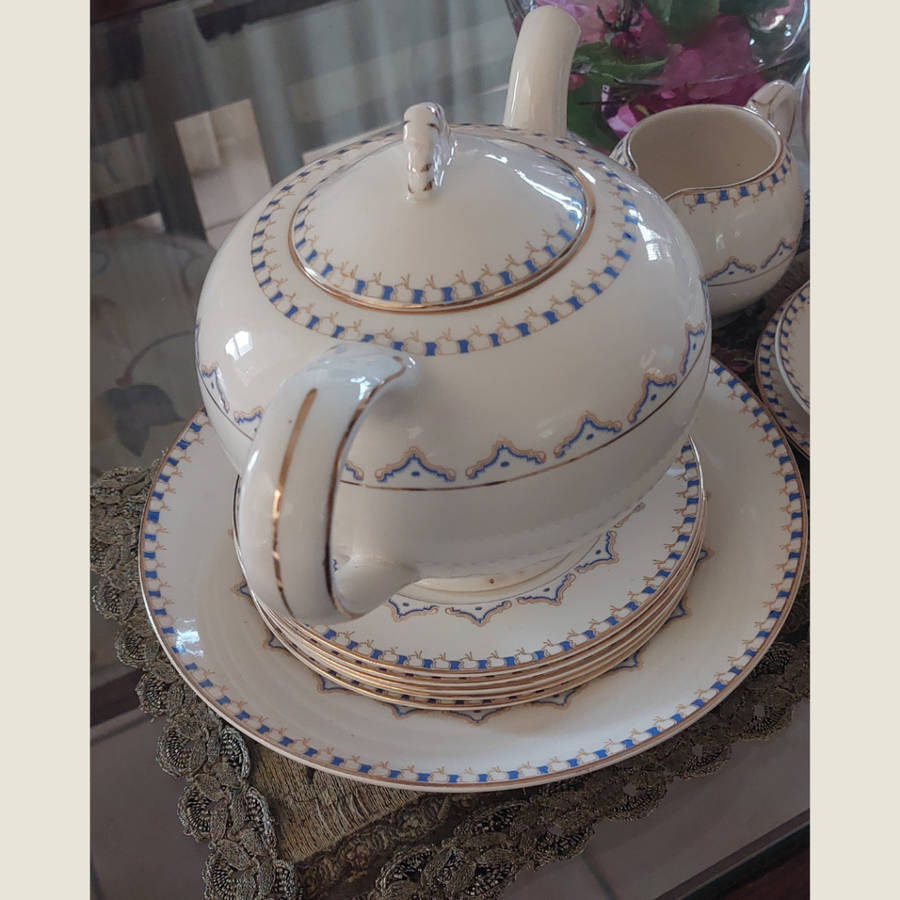 Cream and Blue 1949 UWB Commemorative Voortrekker Monument Tea Set