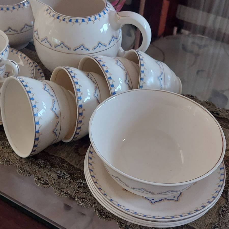 Cream and Blue 1949 UWB Commemorative Voortrekker Monument Tea Set