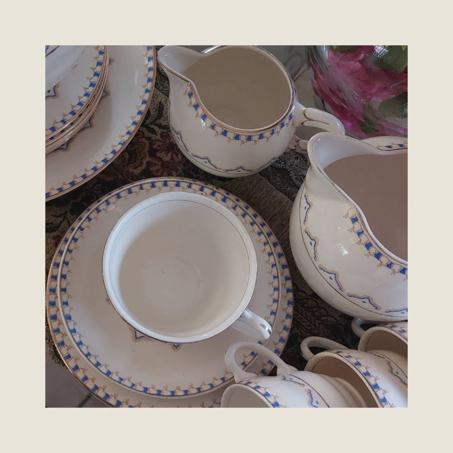 Cream and Blue 1949 UWB Commemorative Voortrekker Monument Tea Set