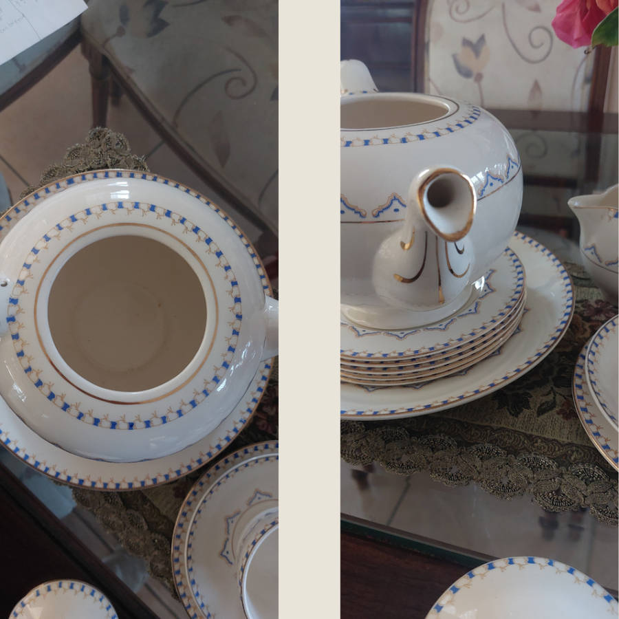 Cream and Blue 1949 UWB Commemorative Voortrekker Monument Tea Set