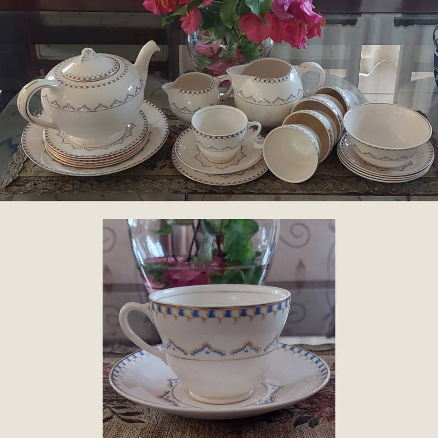 Cream and Blue 1949 UWB Commemorative Voortrekker Monument Tea Set
