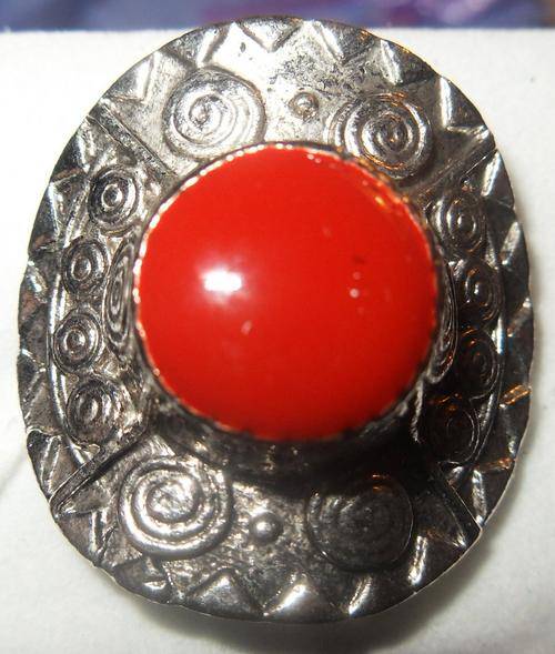Silver ring with red stone - size ajustable