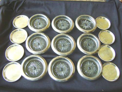 SILVER PLATE RING ASH TRAYS AND COASTERS