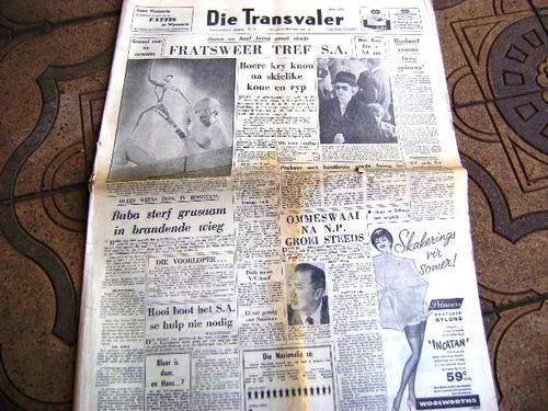 1961 DIE TRANSVALER NEWSPAPER, DIE VREDE VAN VEREENIGING, VERWOERD, E TVL RUGBY