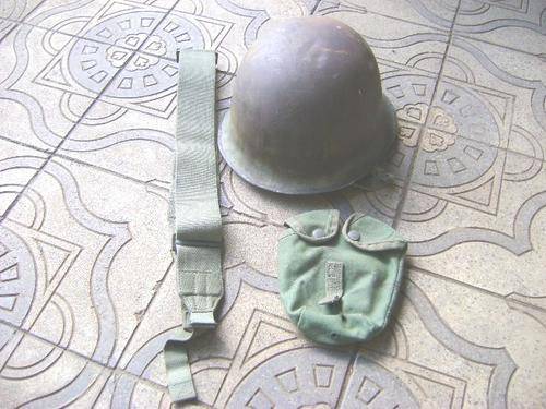 VERY OLD STAALDAK, GUN BELT AND WATER BOTTLE POUCH.