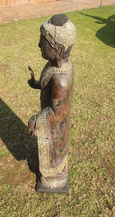 ANTIQUE HANDMADE WOOD THAI ABHAYA MUDRA BUDDHA 104 CM