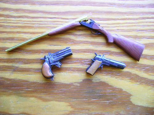 2 MINIATURE CAP GUNS AND REPLICA NON-CAP SHOTGUN
