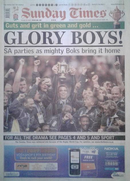 2007 Springboks Rugby World Champions Newspaper Front Page