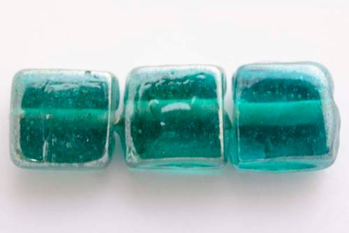 Indian glass beads, square, teal AB, 13mm, 5pcs