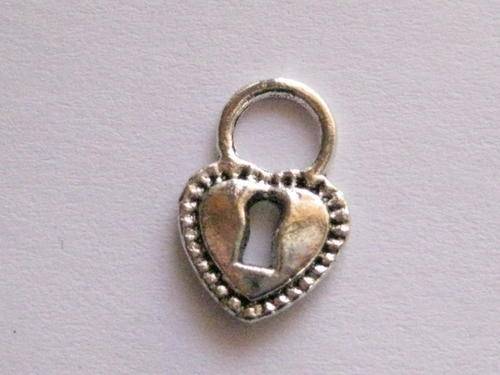 Charm heart lock, 17x12mm, antique silver, 1pc