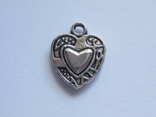 Charm heart, 16mm, antique silver, 1pc