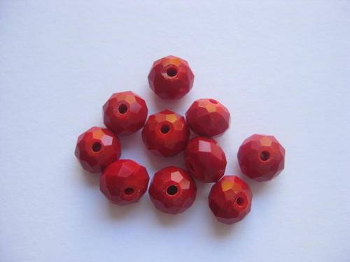 Facetted roundell, red, 8mm, 10pcs