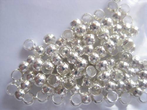 Crimp beads, silver tone, 3mm, +/- 100pcs