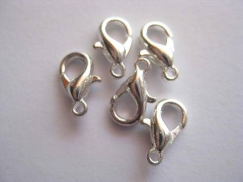 Lobster clasp, silver tone, 10mm, 5pc
