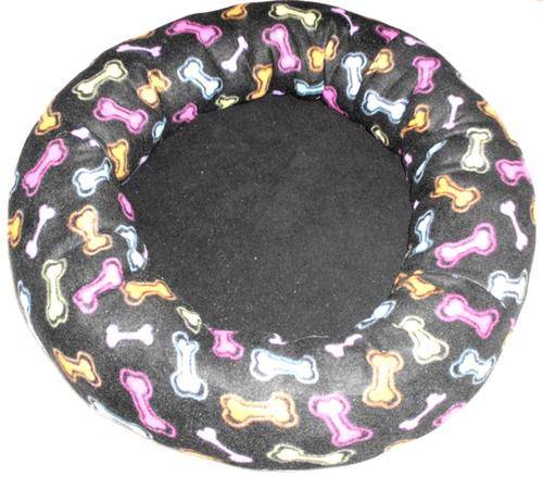 ROUND SHAPED PET BED - Black & Coloured Bones  - " Medium Size "
