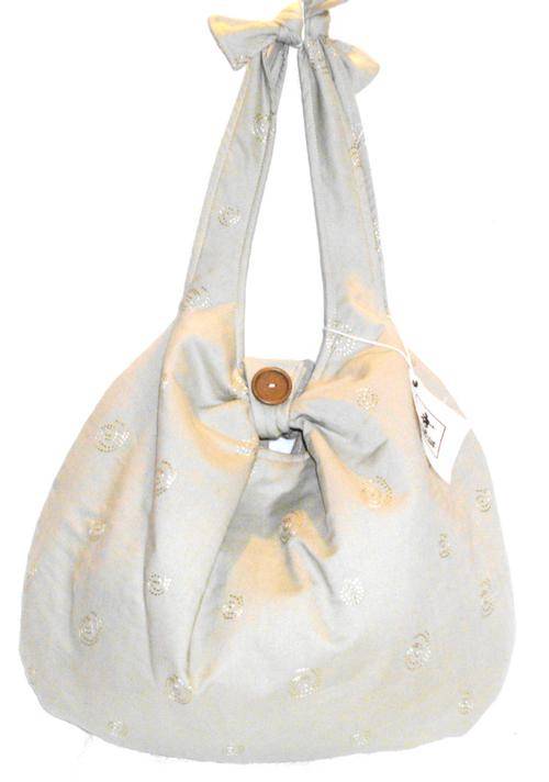 Handbag -  KNOT STYLED BEACH TOTE - Beige Embroidered Fabric