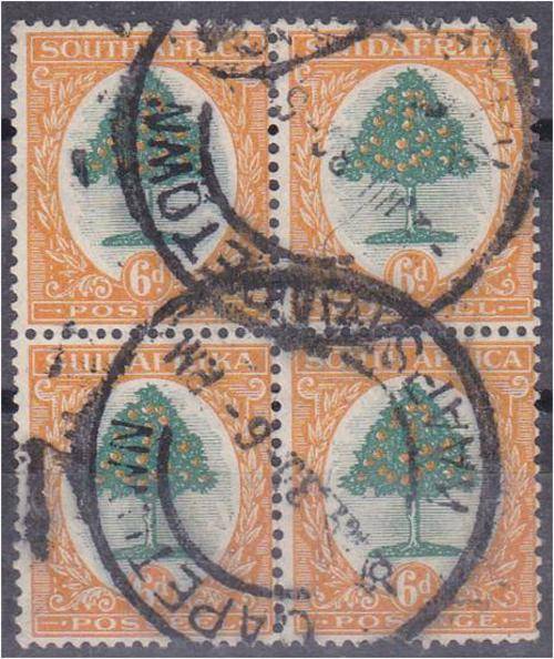 Union  6d Pretoria prtg Bl x 4 Avg used  SACC 31P
