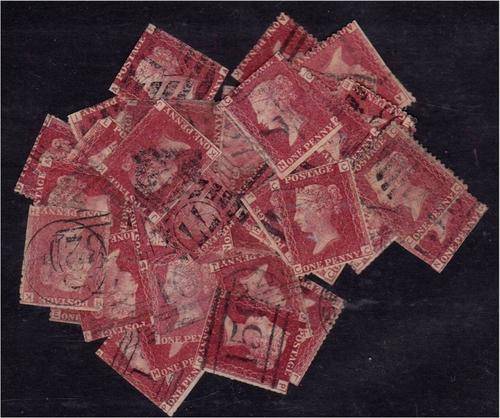 GB QV 50 poor quality 1d reds - suit plater (all cut into)