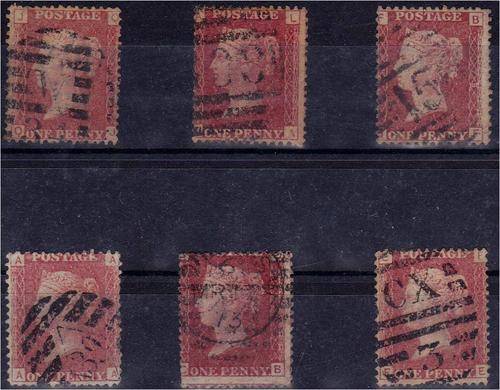 GB QV 6 x 1d reds fine used Plates 79, 105, 107, 119, 129 & 186