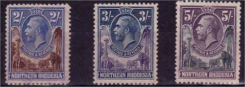 N Rhodesia  KG V defn  2/, 3/- & 5/- revenue used  clean  - nice fillers