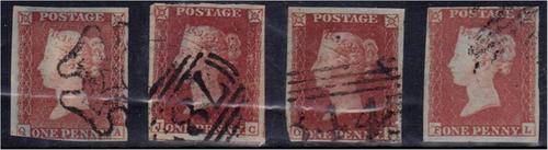 GB QV  4 x 1d reds  imperf  SG 8-12 (shades unchecked)  fine used