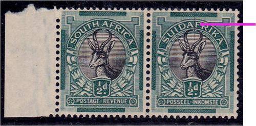 Union  1/2d  SACC 42  pair  MNH  - variety  "line above bucks head"