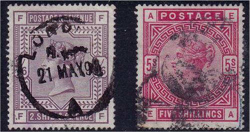 GB QV 2/6d & 5/- SG 178 & 180 average used - clean & intact