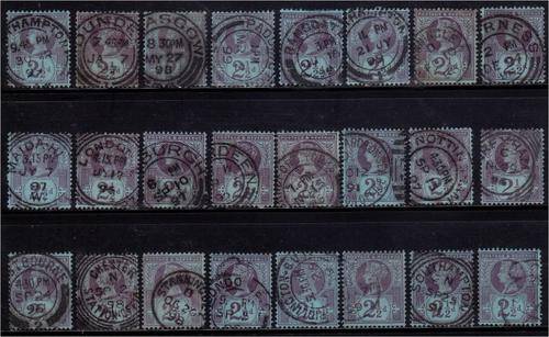 GB Q bulk lot of 24 x 2 1/2d Jubilee issue - nice postmarks F/U