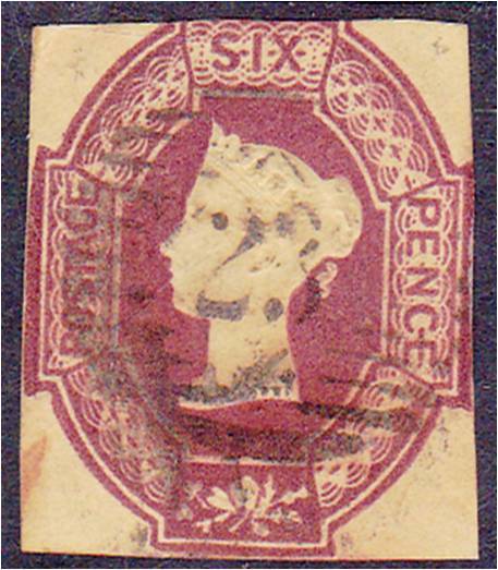 GB QV 6d Embossed issue SG 60 good used - 1 short edge