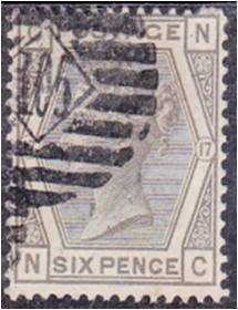 GB QV 6d grey SG 161 Plate 17 fine used
