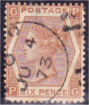 GB QV  6d Chestnut  SG 122a  Plate 11  very fine used