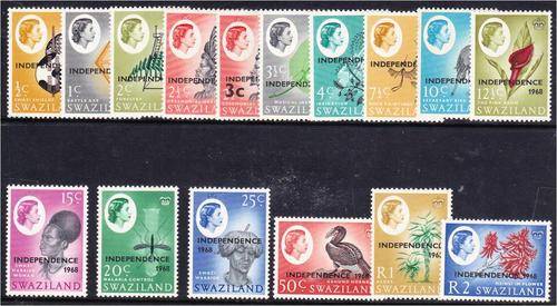 Swaziland  QE II full defn set O/Prtd "INDEPENDENCE" SG 142-160 MNH