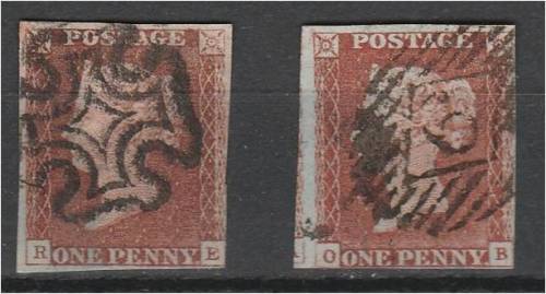 GB QV 2 x 1d red-browns imperf  SG 8 etc   good used