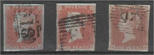 GB QV  3 x 1d red-browns  imperf  SG 8 etc fine used