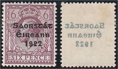 Ireland KG V O/Prtd  6d defn SG 60 variety "Offset on reverse"  LMM